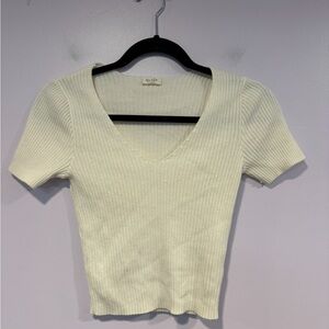 John‎ Galt white ribbed short sleeve sweater shirt
